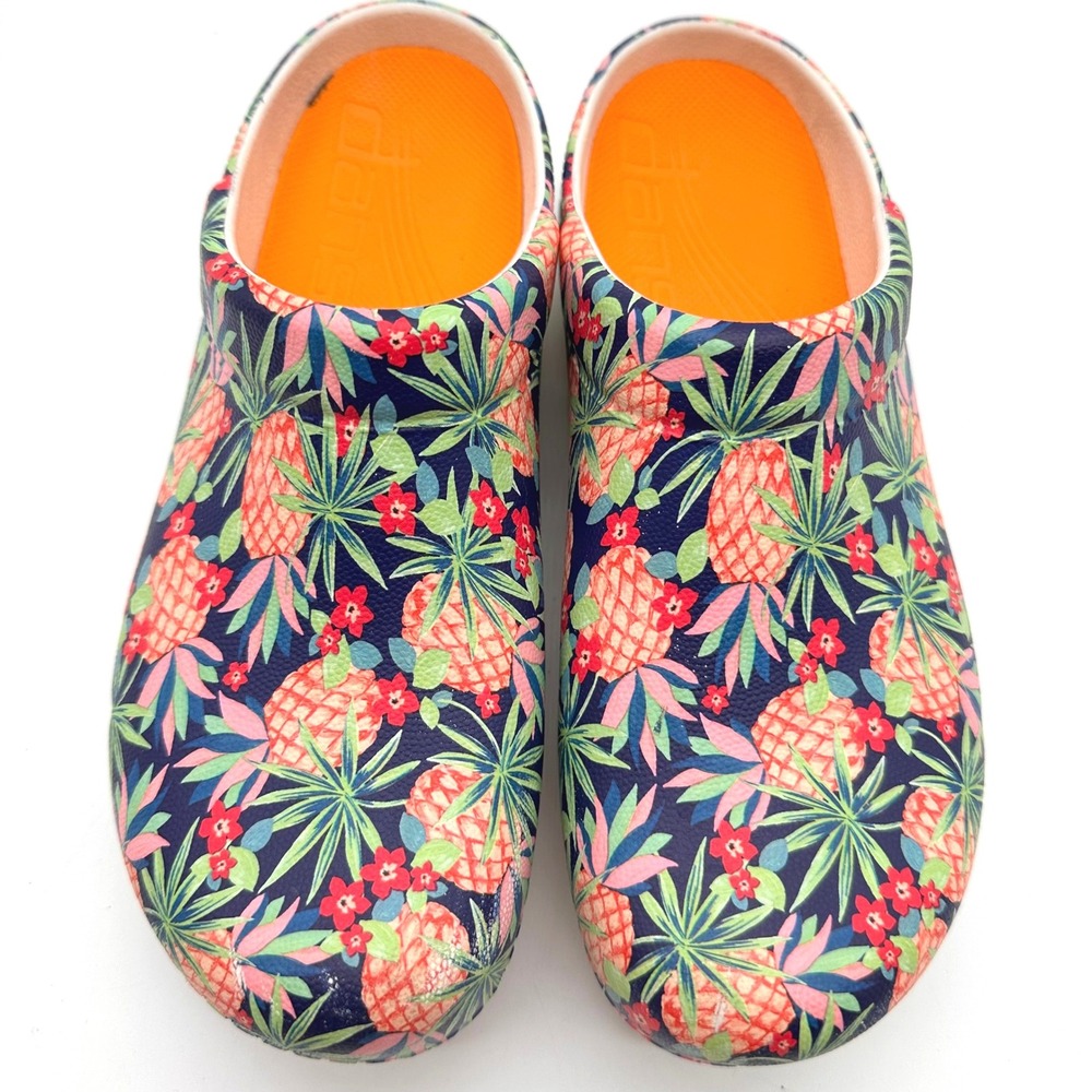 Dansko Kane Pineapple Floral Eva Open Back Clogs Navy Orange Tropical 37/6.5-7 - Picture 2 of 9